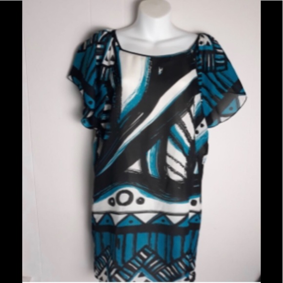 New York & Company Geometric Dress  Size S Bell Sleeves Colorful Summer - Picture 3 of 12